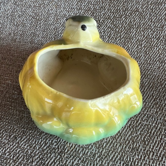 Cute Vintage McCoy Frog & Lotus Shaped Ceramic Planter 40's Era Yellow & Green - Picture 7 of 8